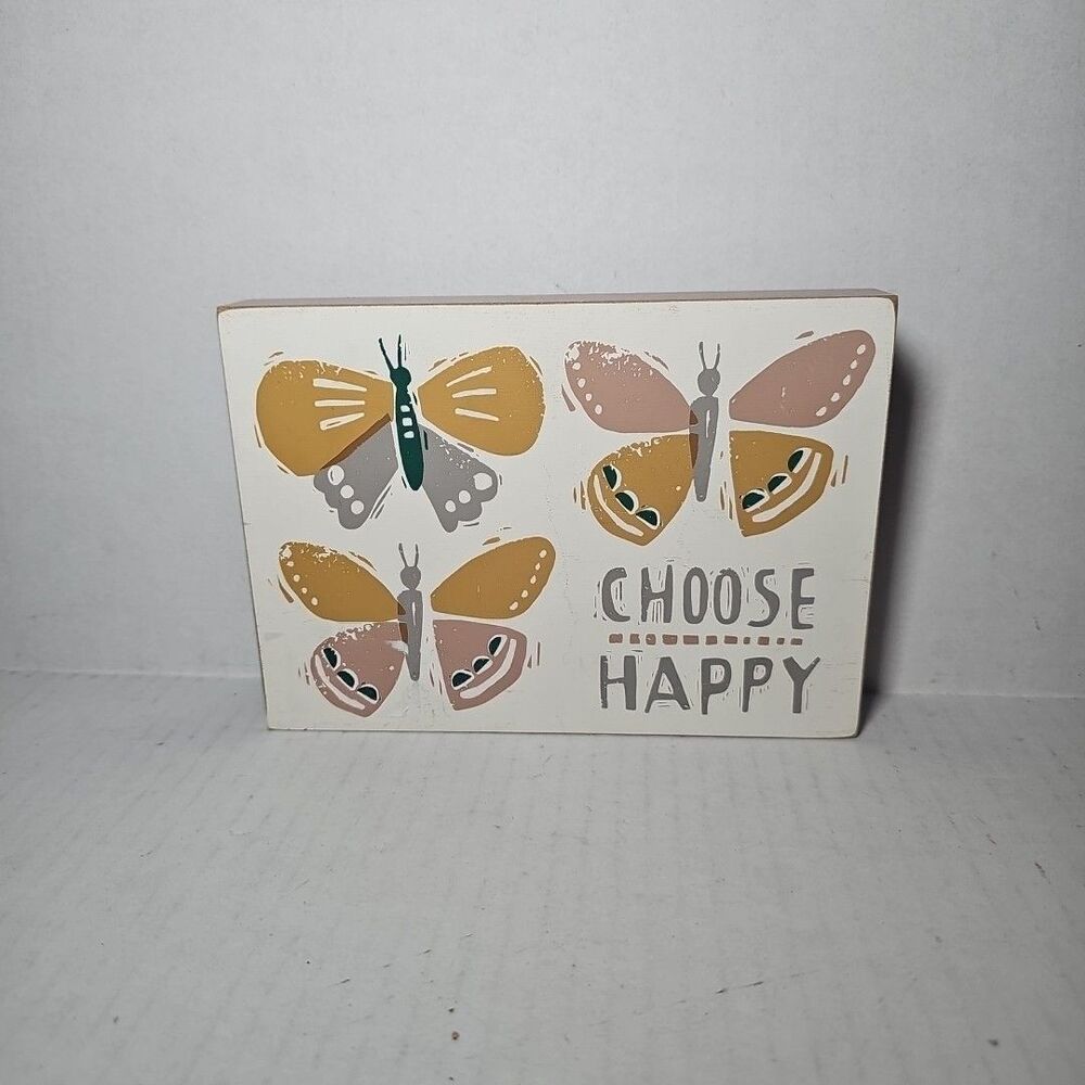 Choose Happy Neutral Color Butterfly Block Sign